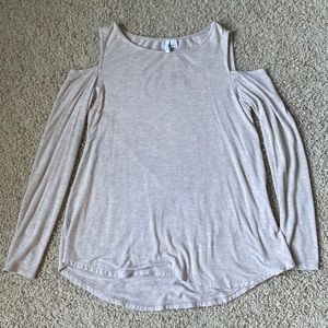 Medium tan cold shoulder long sleeve blouse